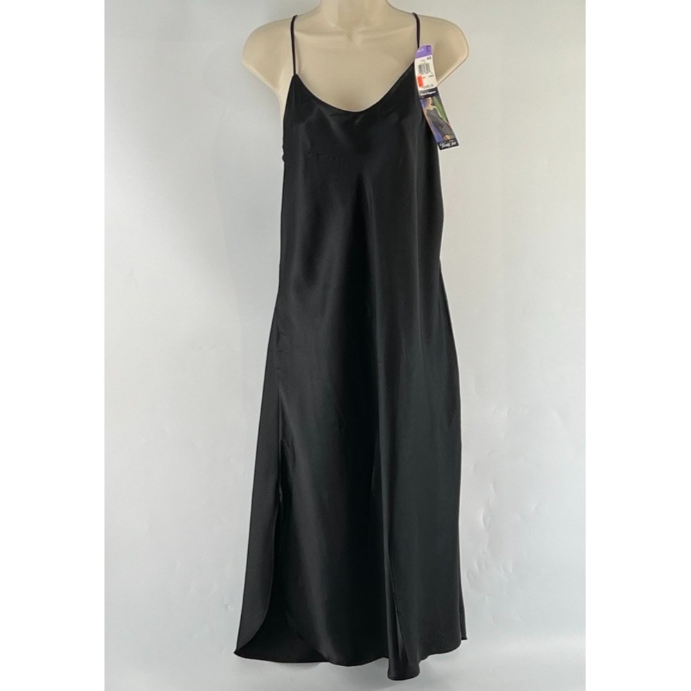 Vtg Vanity Fair Black Satin Slip Dress Classic Elegance Midi 40 32 Goth Coquette